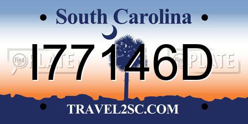 I77146D South Carolina License Plate