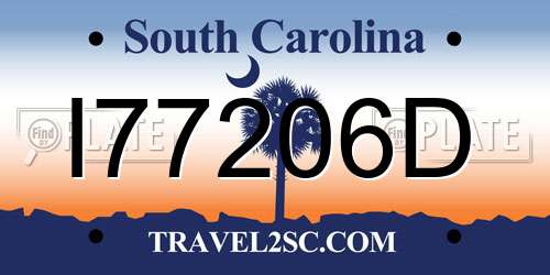 I77206D South Carolina License Plate