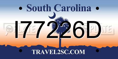 I77226D South Carolina License Plate