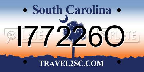 I77226O South Carolina License Plate