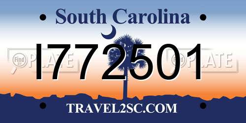 I772501 South Carolina License Plate