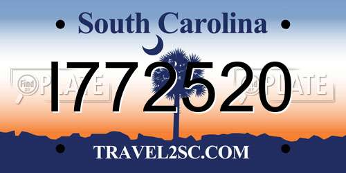 I772520 South Carolina License Plate