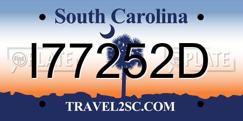 I77252D South Carolina License Plate