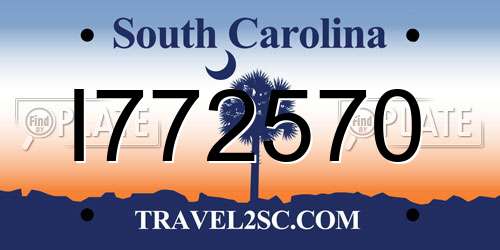 I772570 South Carolina License Plate
