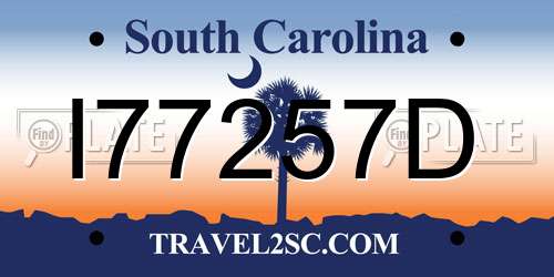 I77257D South Carolina License Plate