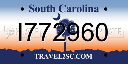 I772960 South Carolina License Plate