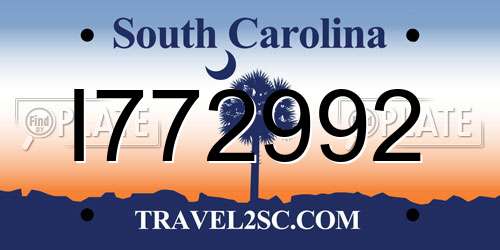 I772992 South Carolina License Plate