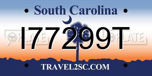 I77299T South Carolina License Plate