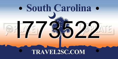 I773522 South Carolina License Plate