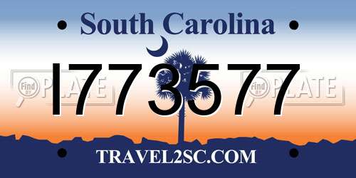 I773577 South Carolina License Plate