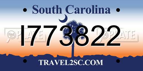 I773822 South Carolina License Plate