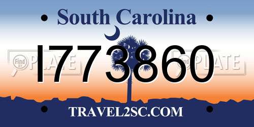 I773860 South Carolina License Plate