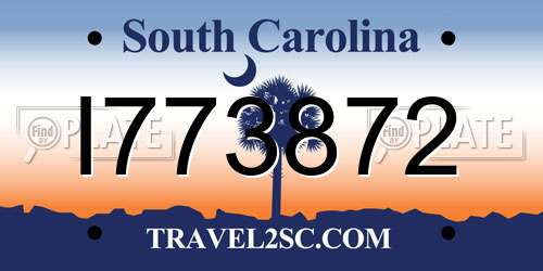 I773872 South Carolina License Plate