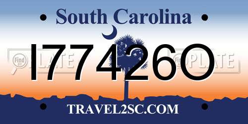 I77426O South Carolina License Plate