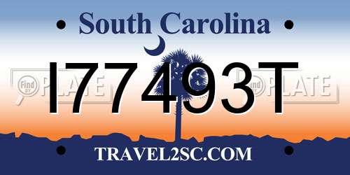 I77493T South Carolina License Plate
