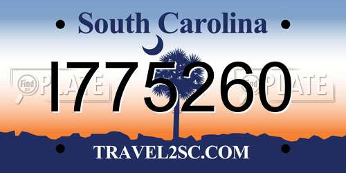 I775260 South Carolina License Plate