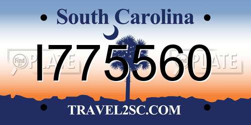 I775560 South Carolina License Plate