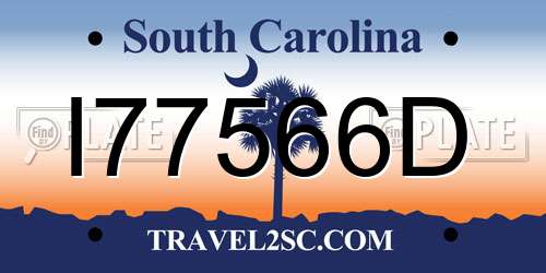 I77566D South Carolina License Plate