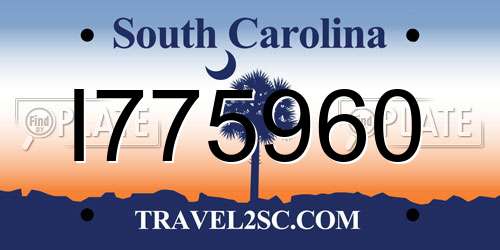 I775960 South Carolina License Plate