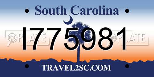 I775981 South Carolina License Plate