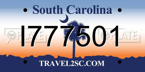I777501 South Carolina License Plate