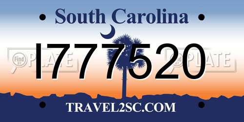 I777520 South Carolina License Plate