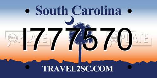 I777570 South Carolina License Plate