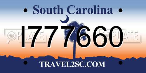 I777660 South Carolina License Plate