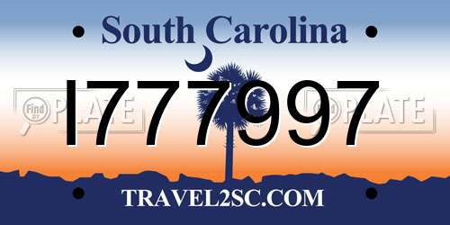 I777997 South Carolina License Plate