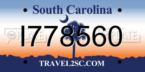I778560 South Carolina License Plate