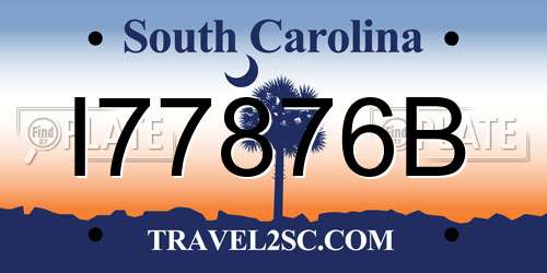 I77876B South Carolina License Plate