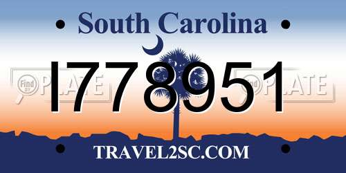 I778951 South Carolina License Plate