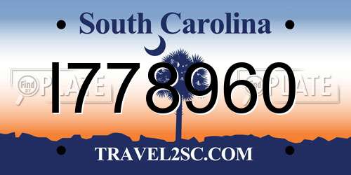 I778960 South Carolina License Plate