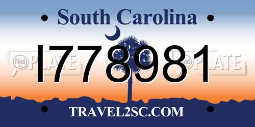 I778981 South Carolina License Plate