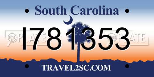 I781353 South Carolina License Plate