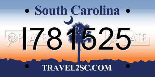 I781525 South Carolina License Plate