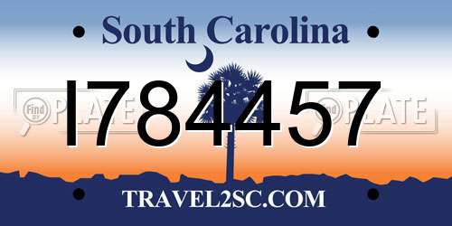 I784457 South Carolina License Plate