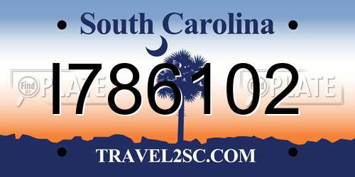 I786102 South Carolina License Plate