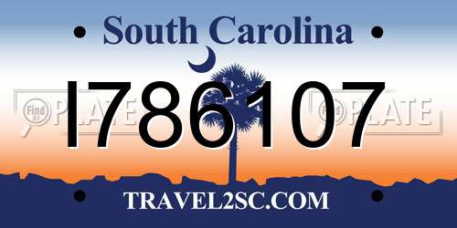 I786107 South Carolina License Plate