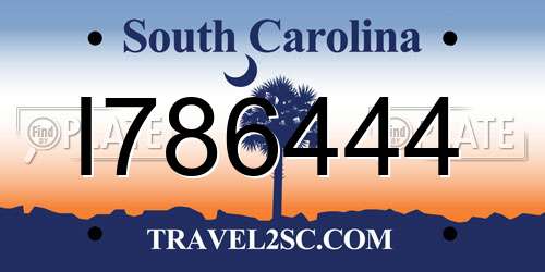 I786444 South Carolina License Plate