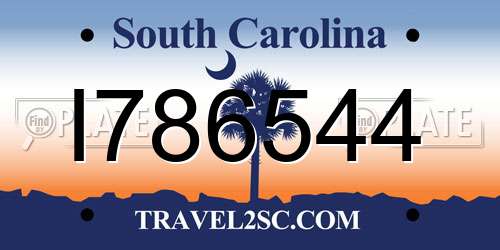I786544 South Carolina License Plate