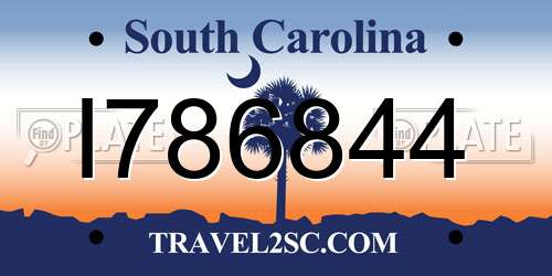 I786844 South Carolina License Plate