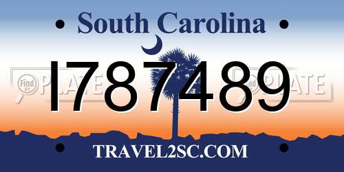 I787489 South Carolina License Plate