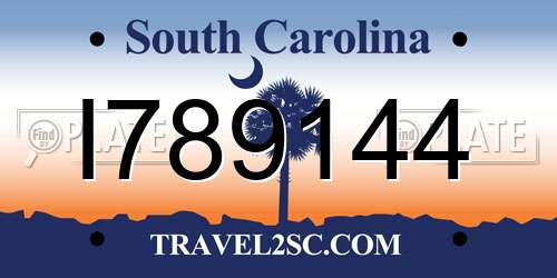 I789144 South Carolina License Plate