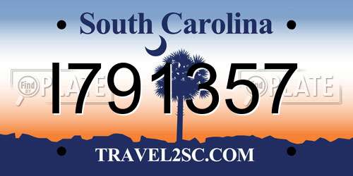 I791357 South Carolina License Plate