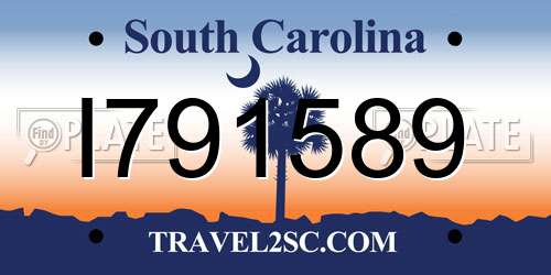 I791589 South Carolina License Plate
