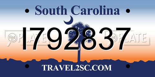 I792837 South Carolina License Plate