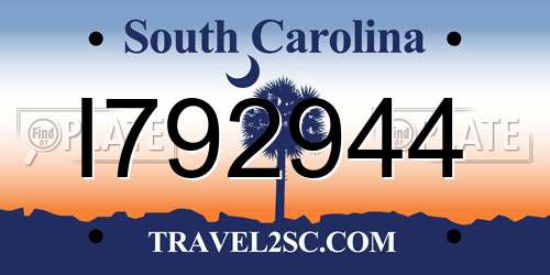 I792944 South Carolina License Plate