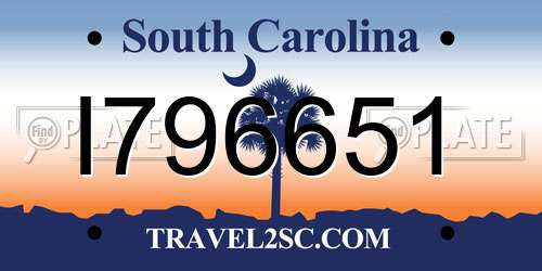 I796651 South Carolina License Plate
