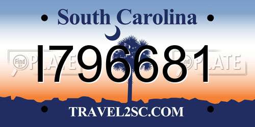 I796681 South Carolina License Plate